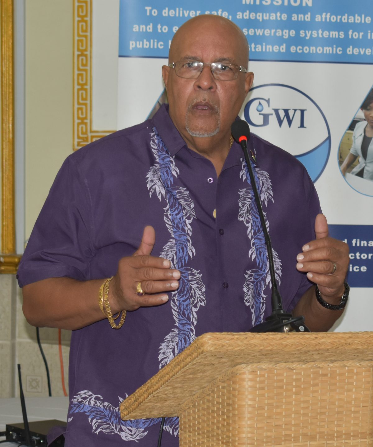GWI Managing Director Dr Richard Van
West-Charles speaking to staff at the workshop on Friday (GWI photo) 
