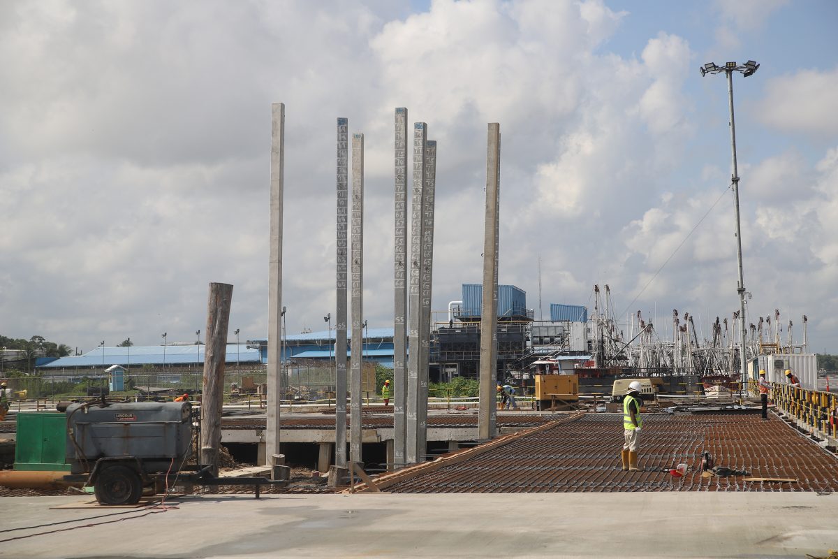 Current construction works for the new Guyana Shore Base Inc wharf (Photo by Terrence Thompson)
