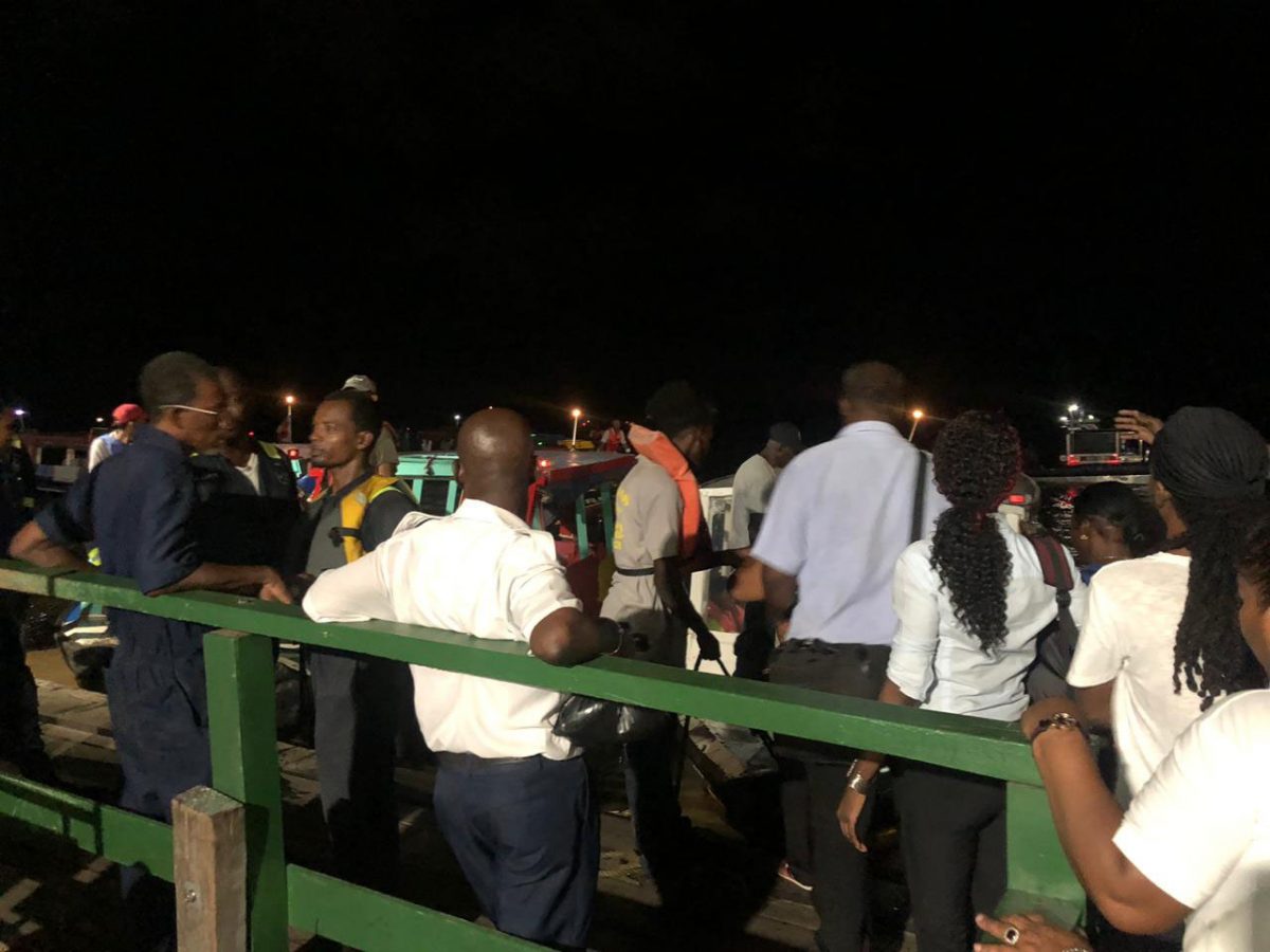 Passengers waiting at the MARAD stelling to board the boats last night
