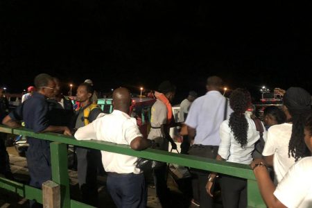 Passengers waiting at the MARAD stelling to board the boats last night
