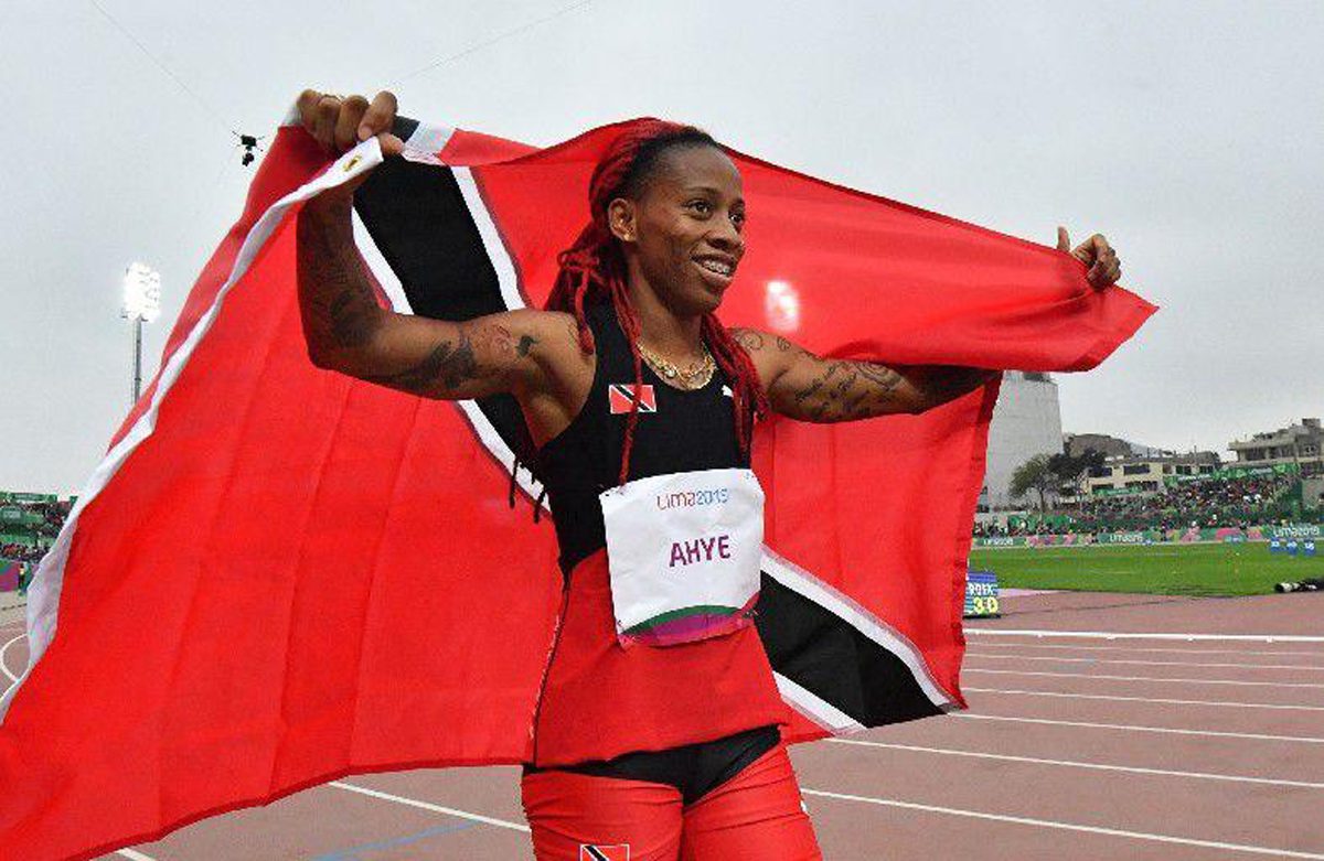 Tobago’s Trinidad and Tobago’s Michelle-Lee Ahye celebrates winning the silver medal in the Athletics Women’s 100m Final during the Lima 2019 Pan-American Games in Lima on August 7, 2019.