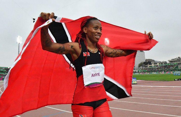 Tobago's Trinidad and Tobago's Michelle-Lee Ahye celebrates winning the silver medal in the Athletics Women's 100m Final during the Lima 2019 Pan-American Games in Lima on August 7, 2019.