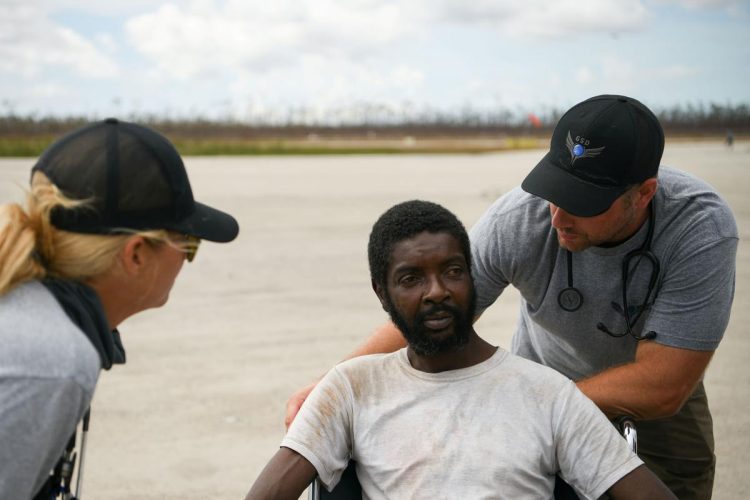 Abaco resident Bernard Forbes is evacuated from the island by Global Support and Development personnel at the airport in the wake of Hurricane Dorian in Marsh Harbour, Great Abaco, Bahamas, September 8, 2019. REUTERS/Loren Elliott