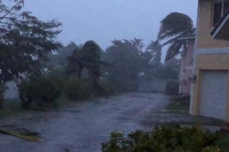 Strong winds batter Oceanhill Boulevard in Freeport, as Hurricane Dorian passes over Grand Bahama Island, Bahamas September 2, 2019 in this still image taken from a video by social media. Lou Carroll via REUTERS