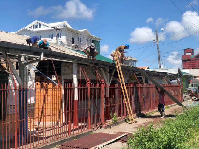 Repairs underway on the Bourda Market roof