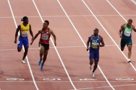 Christian Coleman of the United States in action during yesterday’s heats of the men’s 100m at the World Championships, at the Khalifa International Stadium, Doha, Qater. (Reuters photo)