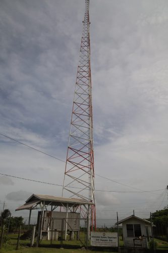 The former GuySuco transmission tower at Drill, now outfitted with two mircrowave relay dishes. 