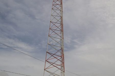 The former GuySuco transmission tower at Drill, now outfitted with two mircrowave relay dishes. 