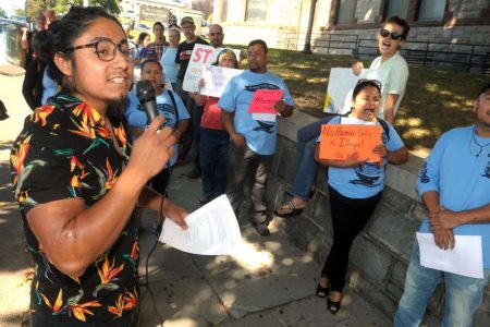 Eric Cruz Lopez of Bridgeport, Connecticut speaking during a rally on September 17, 2019 - CTPost photo