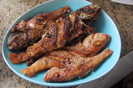 Fish fried with very
little oil and no flour (Photo by Cynthia Nelson)