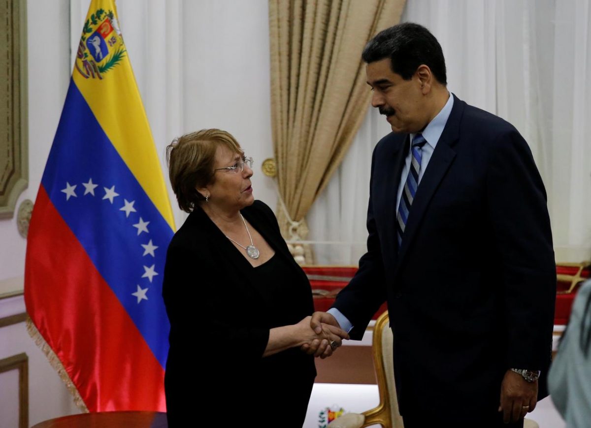 U.N. High Commissioner for Human Rights Michelle Bachelet (left) and Venezuela’s President Nicolas Maduro meet in Caracas, Venezuela, June 21, 2019. REUTERS/Manaure Quintero 
