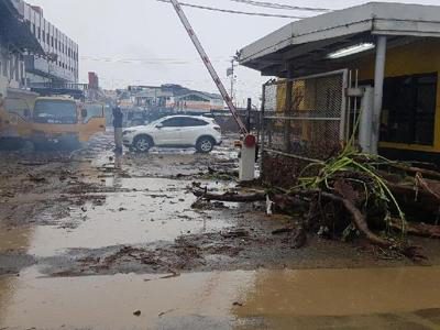 The damage left by the flooding at T&TEC’s Scarborough, Tobago location. Photo: Elizabeth Williams.