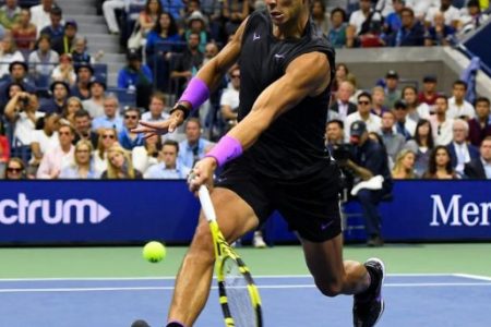Rafael Nadal in action during yesterday’s US Open men’s final. (Reuters photo)