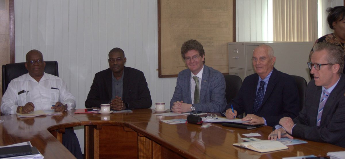 From left are Minister of Finance Winston Jordan, Minister of Public Infrastructure David Patterson, British High Commissioner to Guyana Greg Quinn and other officials in 2016 at the launching of the programme. (SN file photo)


