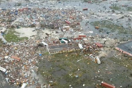 An aerial view of devastation after hurricane Dorian hit the Abaco Islands in the Bahamas, September 3, 2019, in this still image from video obtained via social media. Terran Knowles/Our News Bahamas/via REUTERS