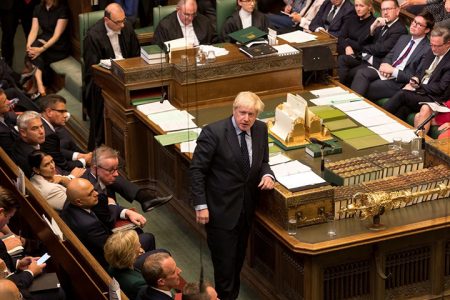 UK Prime Minister Boris Johnson speaking in Parliament yesterday. (Reuters photo)