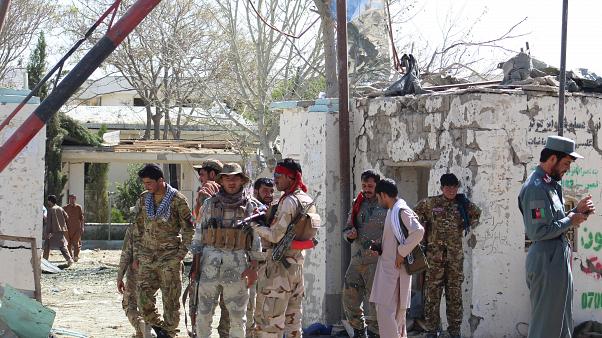 Afghan security forces stand at the site of a car bomb attack in Qalat, capital of Zabul province, Afghanistan September 19, 2019. - CopyrightFILE PHOTO: REUTERS