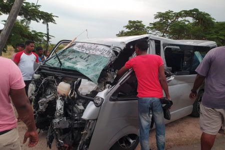 The minibus which was involved in the accident (Photo courtesy of Regional Democratic Council, Region No 2)