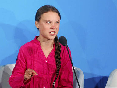 Greta Thunberg making an impassioned address in New York recently at the United Nations General Assembly. (https://economictimes.indiatimes.com) 