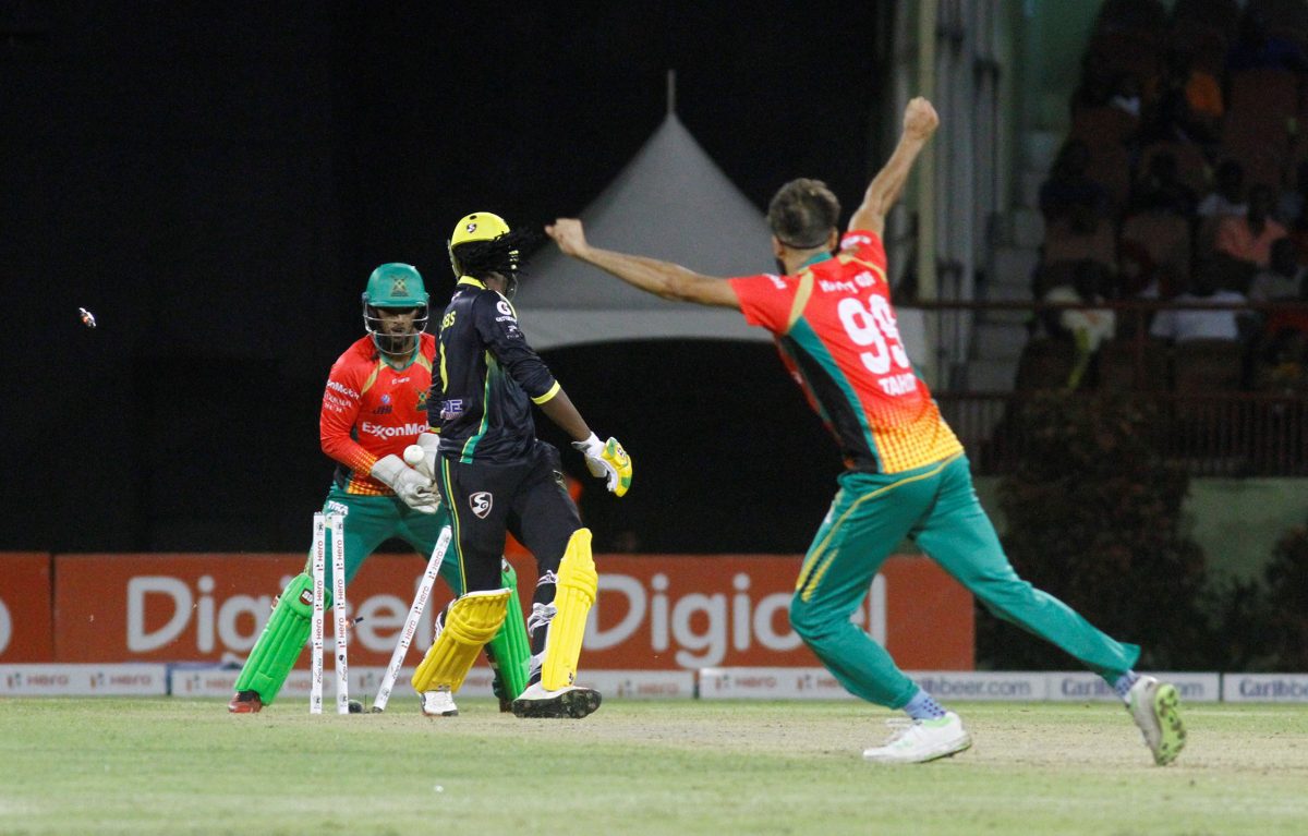 Steven Jacobs is bowled by Imran Tahir. (Orlando Charles photo)