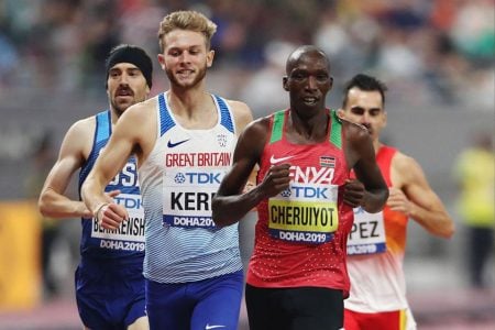 Kenya’s Timothy Cheruiyot in action in Doha yesterday. (REUTERS/Aleksandra Szmigiel)
