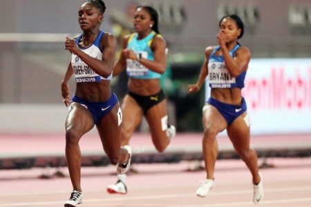 Britain’s Dina Asher Smith races to glory in the women’s 200m at the IAAF’s World Championships yesterday.