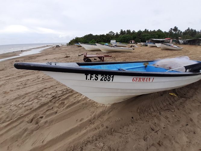 The fishing boat which Talo Schneider and Ramkissoon Harricharan were fishing in, the German 1, which was recovered near Galfa Point, without its engine.
