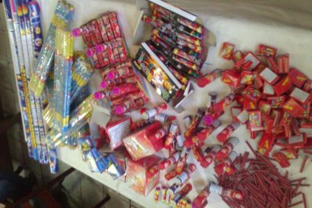 Fire crackers and other illicit explosive devices (Guyana Police Force photo)