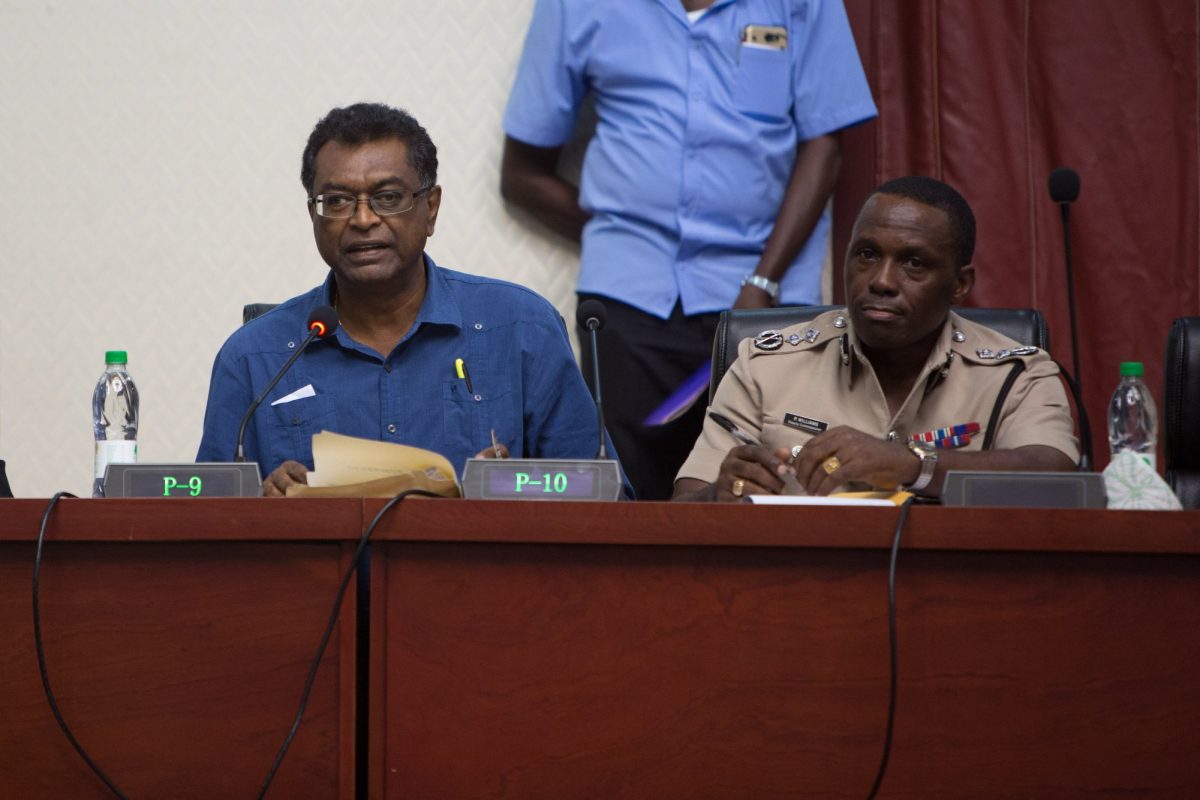 Minister of Public Security, Khemraj Ramjattan (left) at the 13th National Toshaos Conference, which was held at the Arthur Chung Conference Centre last week (Department of Public Information photo)