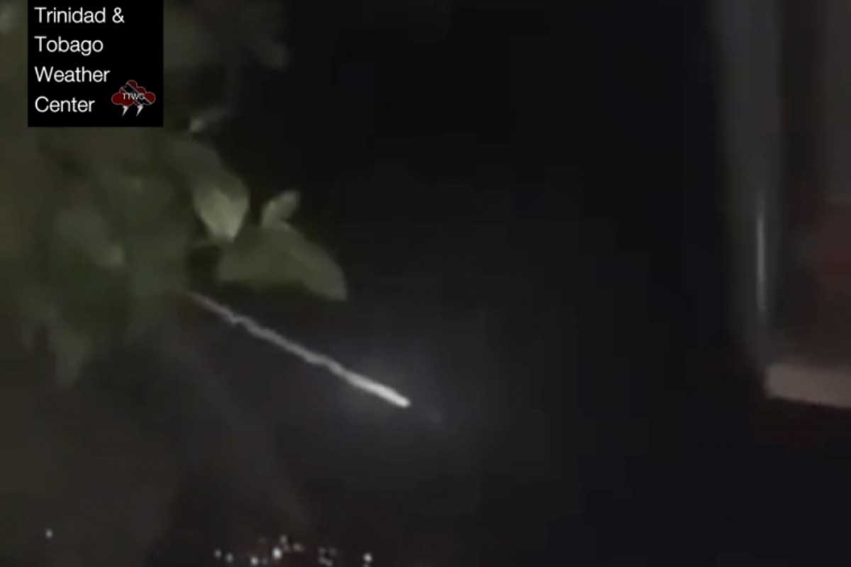 A still from captured video footage of a meteor flashing across the night sky over Trinidad on Wednesday night.