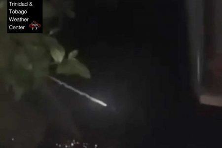 A still from captured video footage of a meteor flashing across the night sky over Trinidad on Wednesday night.