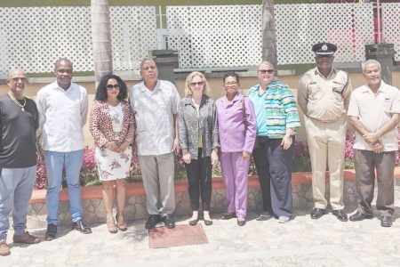 In line with the U.S. Embassy commitment to help build capacity in remote areas, Ambassador Sarah-Ann Lynch (centre) made a trip to Region Seven and met with officials from the Regional Democratic Council, the Regional Police, the Mayor’s office, and the regional hospital. A release from the US Embassy yesterday said that  Lynch enjoyed her discussions with regional leaders about the infrastructure, security, green economy, and social services of Cuyuni-Mazaruni. (US Embassy photo)
