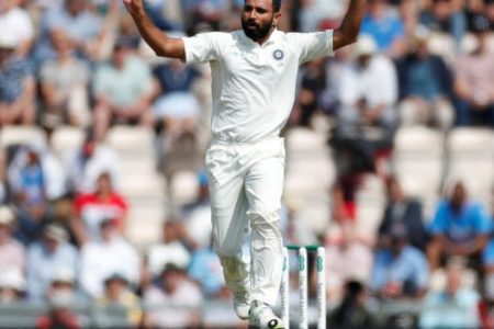 India’s Mohammed Shami reacts to a dropped catch. (Reuters photo)

