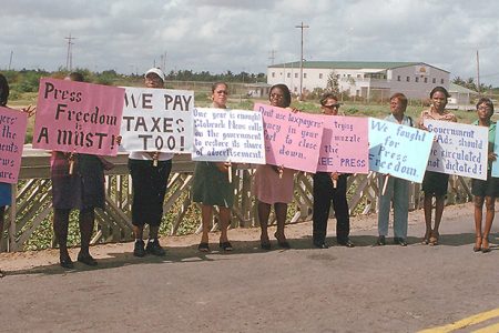 Stabroek News employees protesting the ads cutoff in October 2007.