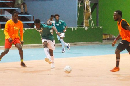 Action in the Tiger Bay and Melanie-B encounter in the in the GT Beer ‘Keep Ya Five Alive’ Futsal Championship at the National Gymnasium, Mandela Avenue