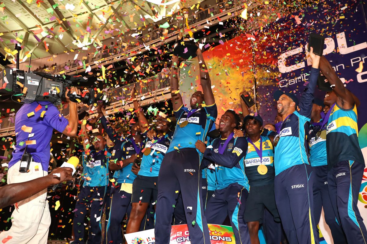 Jason Holder captain of Barbados Tridents lifts the Hero CPL trophy following  the Hero Caribbean Premier League Final against the Guyana Amazon Warriors at Brian Lara Stadium yesterday in Tarouba, Trinidad And Tobago. (Photo by Ashley Allen - CPL T20/CPL T20 via Getty Images)
