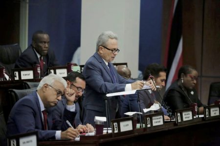 Finance Minister Colm Imbert delivers the 2019/2010 fiscal package in parliament.