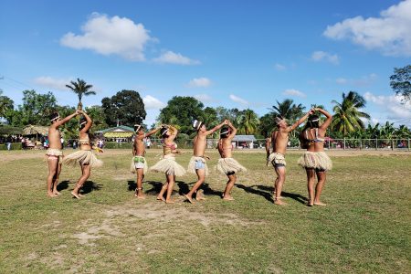 The Waramuri cultural group performing a dance at the Moruca storytelling festival.