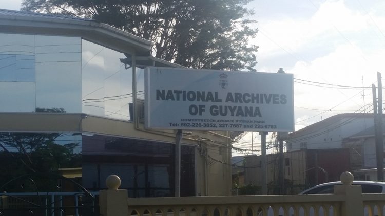 The sign outside of the building on Homestretch Avenue, which houses the National Archives