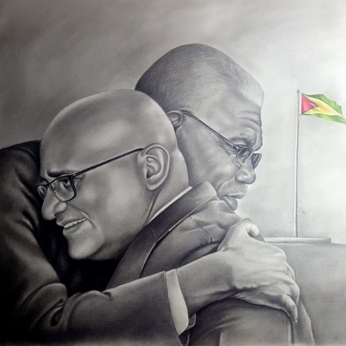 Putting Guyana First done in Graphite pencil and coloured pencil.