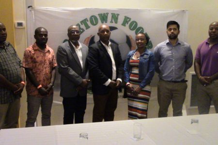 The newly elected GFA Executive Committee from left to right, Clifton Adams, Lomell Johnson, Akram Sabree, Otis James, Penny John, Faizal Khan and Dirk Exeter.