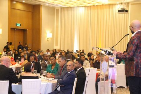 Attendees at the GCCI’s 130th anniversary gala dinner and awards, held at the Marriott Hotel, listening to GCCI President Nicholas Deygoo-Boyer’s address.
