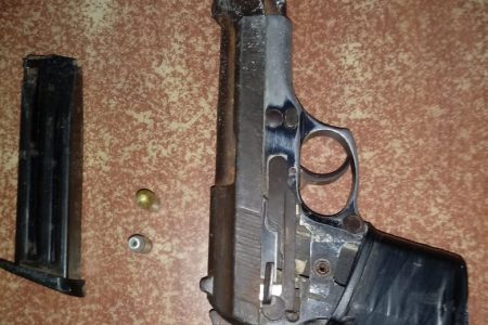 The pistol which was discovered on the 20-year-old suspect (Guyana Police Force photo)