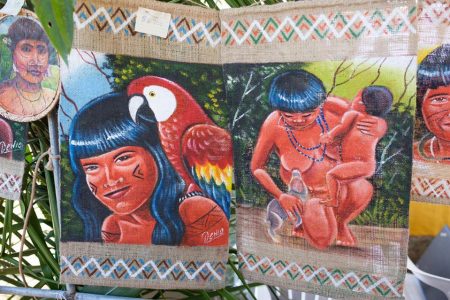  Illustrated mats and tapestries on display at this year’s Rupununi Expo, which has seen the participation of at least 25 villages from the region. The two-day event concludes today. (Department of Information photo)