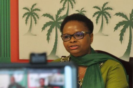 APNU’s chief negotiator Volda Lawrence speaking at a recent PNCR press conference
