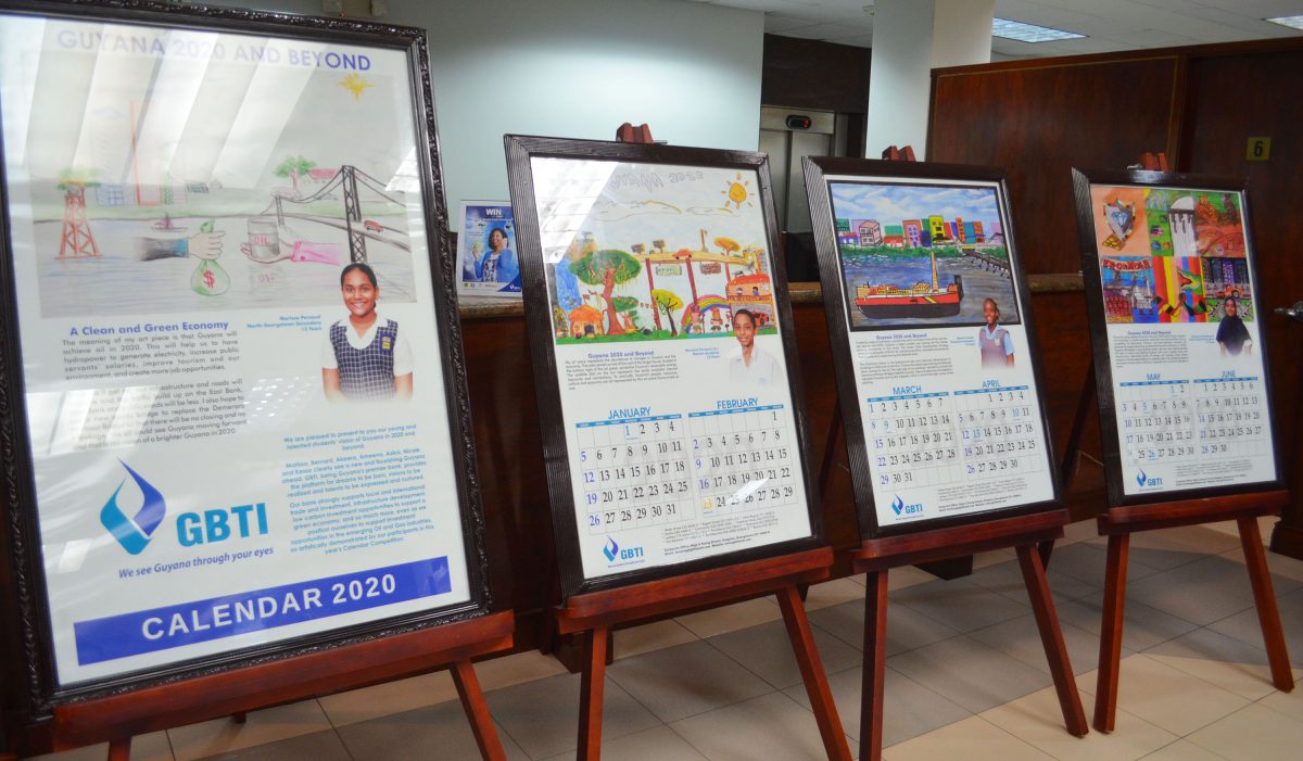 Four of the calendar pages on display at the launch  (Photo by Orlando Charles)