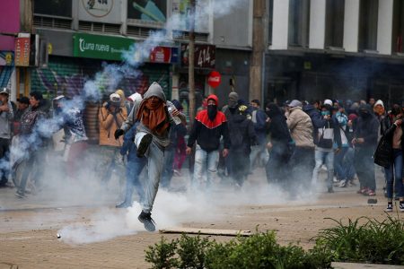Protesters in Bogota yesterday Reuters/Luisa Gonzalez