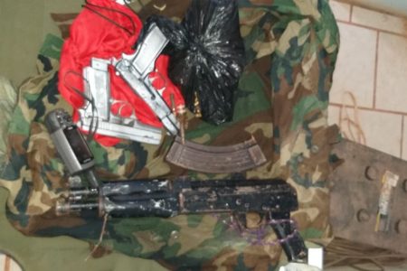 The items recovered including the AK-47 rifle and two handguns