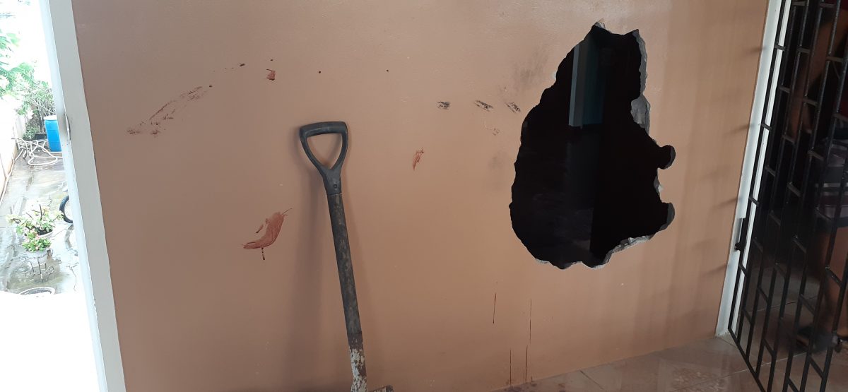 The hole made in the wall
