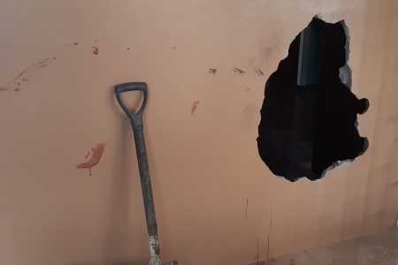 The hole made in the wall